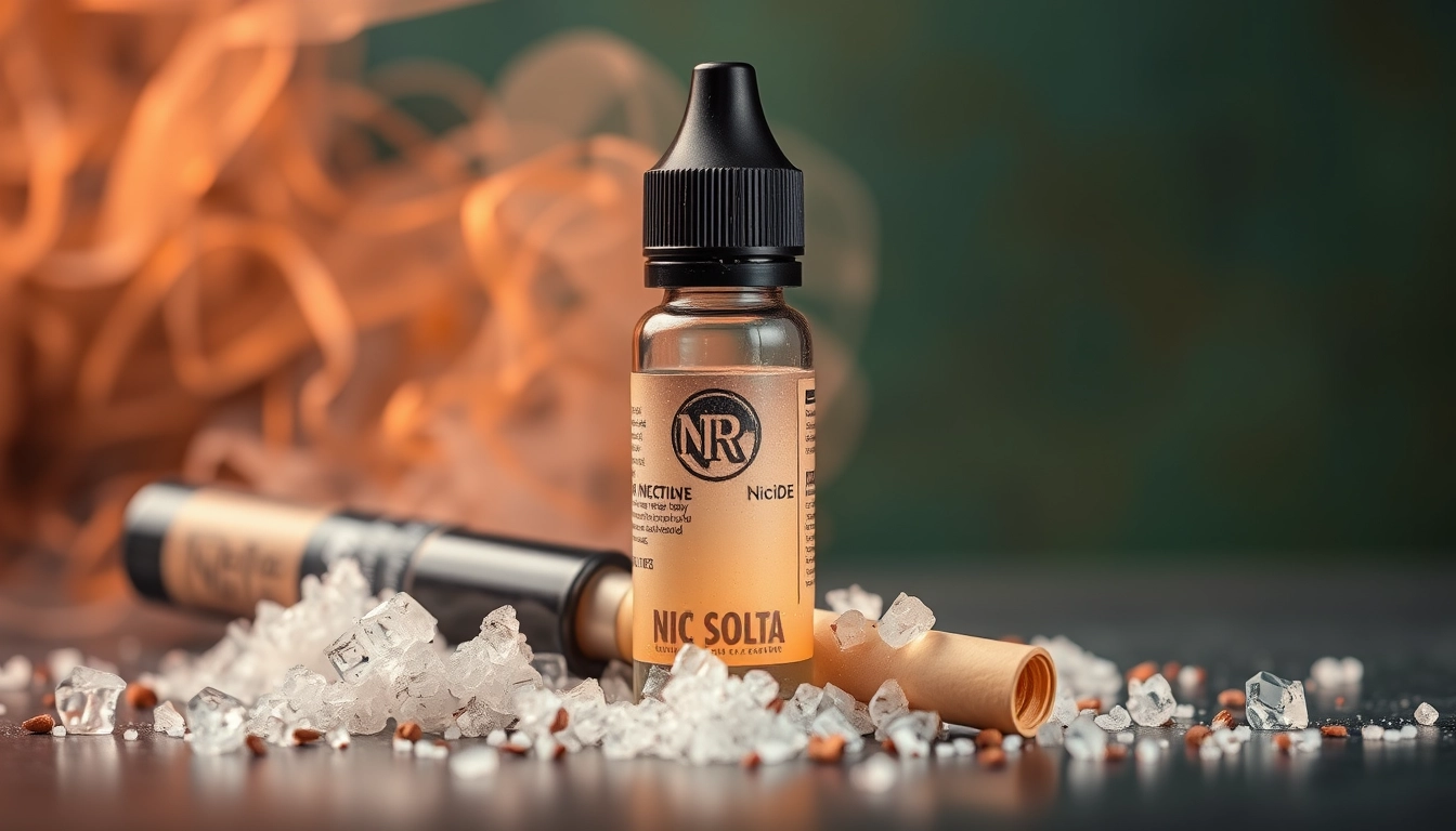 Illustration of nicotine salts (nic salts) showing smoother vaping experience and flavor varieties for users transitioning from smoking